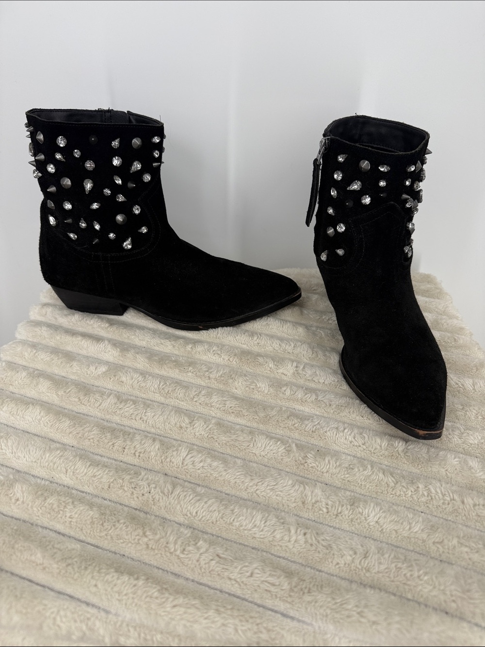 Sam Edelman Avril Black Suede Crystal-Embellished Women's Ankle Boots size 8M
